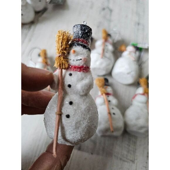 Cannon falls mini snowman ornament set broom glitter shabby chic Xmas tree - Picture 5 of 8